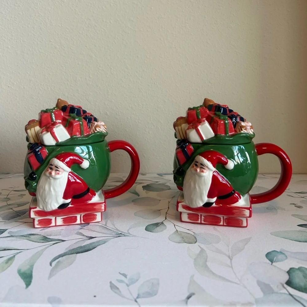 West Elm Santa Mugs with lids